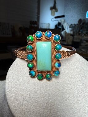 Native Turquoise Copper Cuff Bracelet - Green/Blue Stones